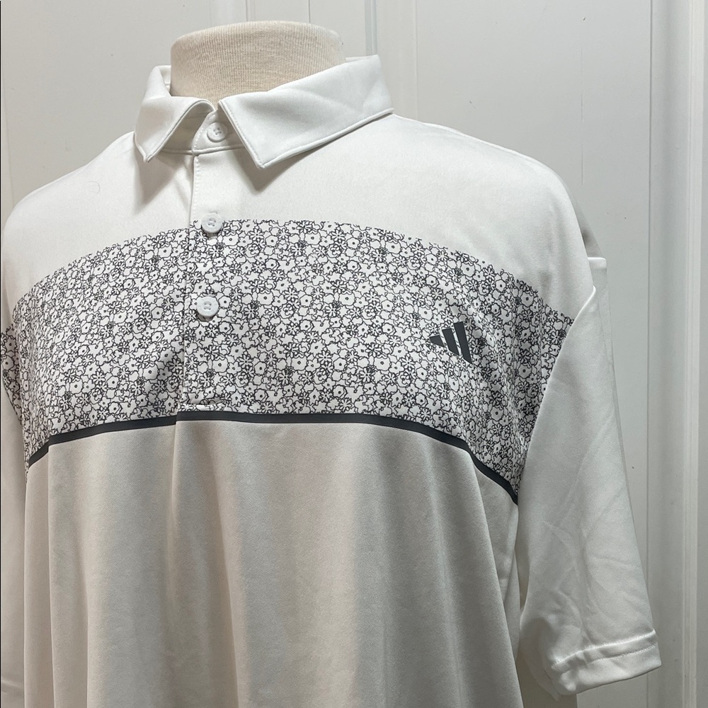 adidas White & Grey floral polo - Picture 2 of 4